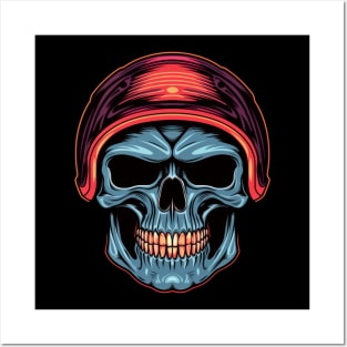 Blue Skull with Red Helmet Posters and Art